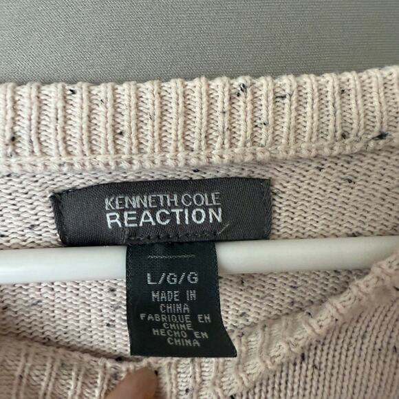 Kenneth Cole Reaction Size L Gray and Cream elbow patch sweater - Picture 4 of 9